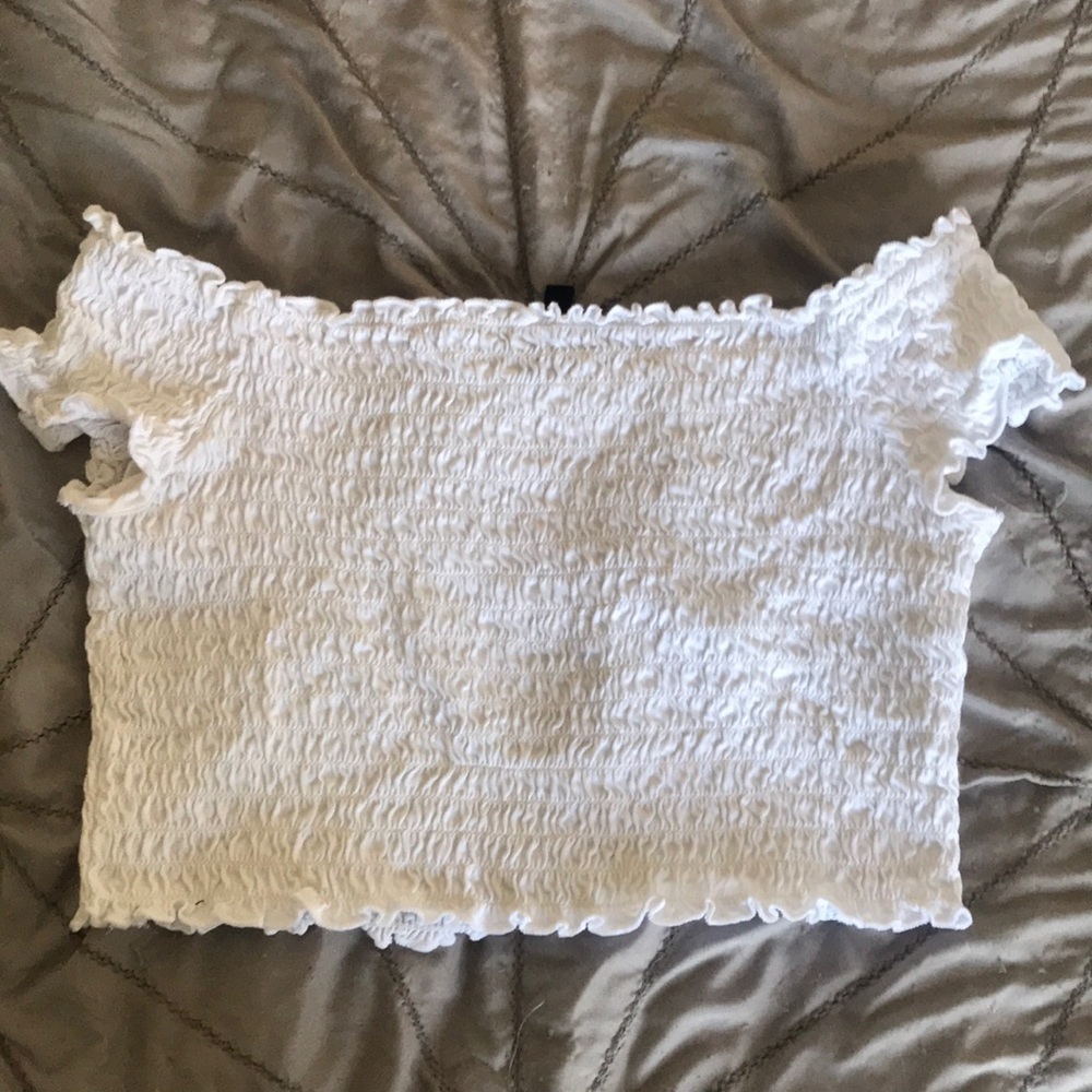 White off the shoulder rouched top